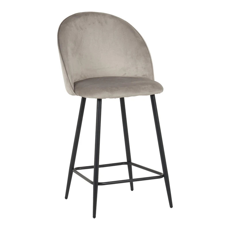 Medium height bar stool Perch pakoworld velvet in gray with black metal legs 50x53x99cm