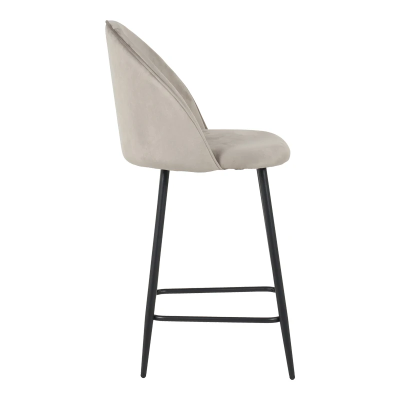 Medium height bar stool Perch pakoworld velvet in gray with black metal legs 50x53x99cm