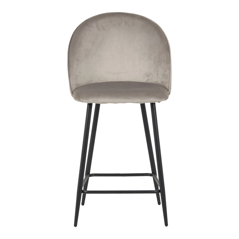 Medium height bar stool Perch pakoworld velvet in gray with black metal legs 50x53x99cm