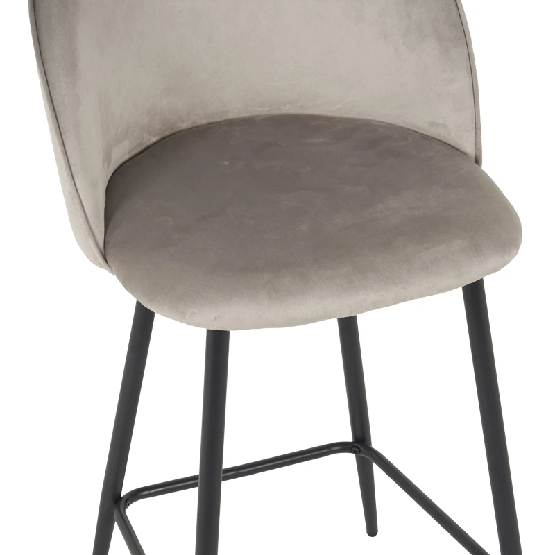 Medium height bar stool Perch pakoworld velvet in gray with black metal legs 50x53x99cm