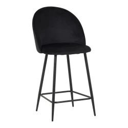 Medium height bar stool Perch pakoworld velvet in black with black metal legs 50x53x99cm