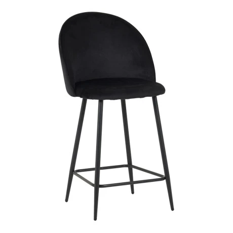 Medium height bar stool Perch pakoworld velvet in black with black metal legs 50x53x99cm