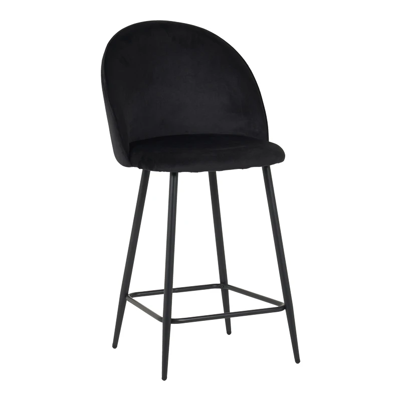 Medium height bar stool Perch pakoworld velvet in black with black metal legs 50x53x99cm