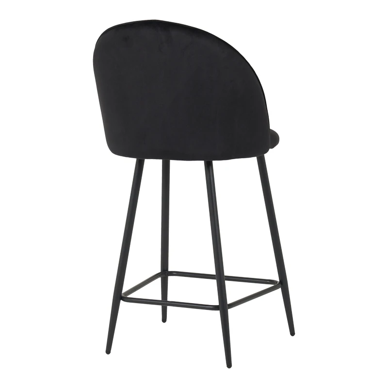 Medium height bar stool Perch pakoworld velvet in black with black metal legs 50x53x99cm