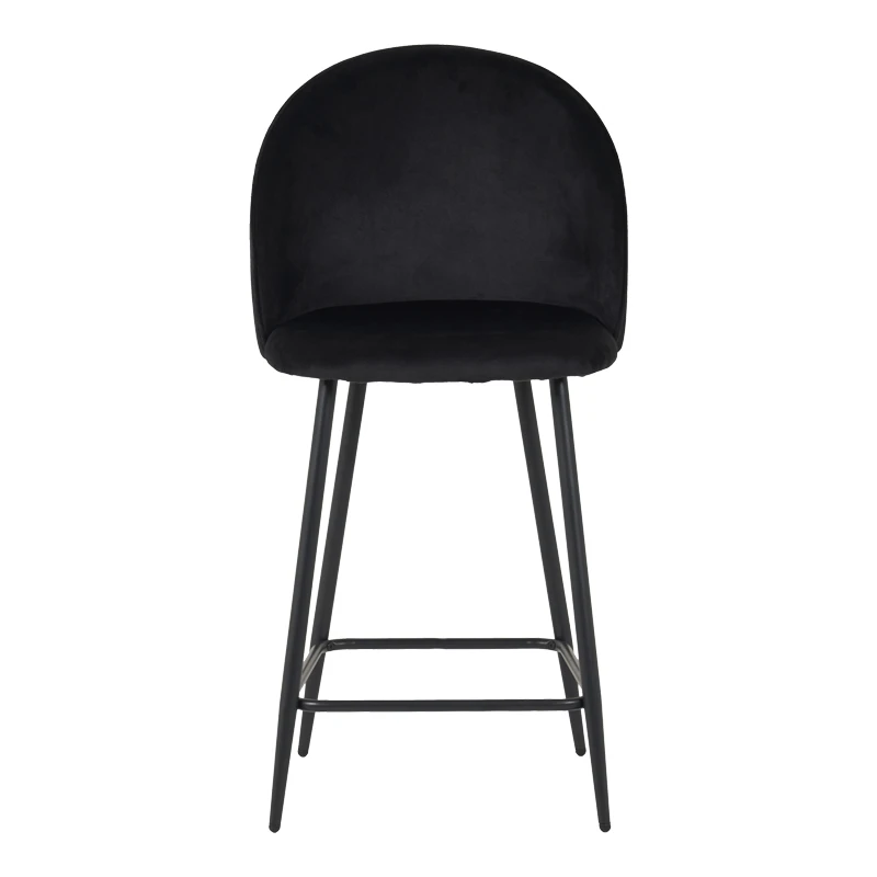 Medium height bar stool Perch pakoworld velvet in black with black metal legs 50x53x99cm