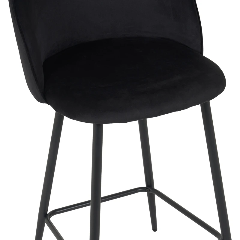 Medium height bar stool Perch pakoworld velvet in black with black metal legs 50x53x99cm