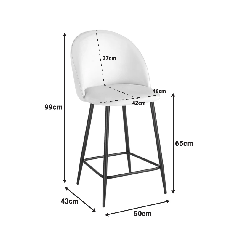 Medium height bar stool Perch pakoworld velvet in black with black metal legs 50x53x99cm