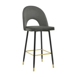Medium height bar stool Casenio pakoworld anthracite velvet-black leg with gold metal 48x50x107cm