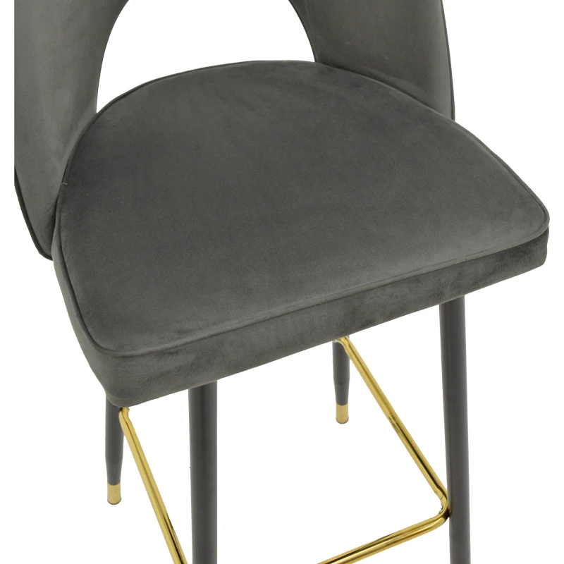 Medium height bar stool Casenio pakoworld anthracite velvet-black leg with gold metal 48x50x107cm