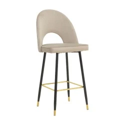 Medium height bar stool Casenio pakoworld beige velvet-black leg with gold metal 48x50x107cm