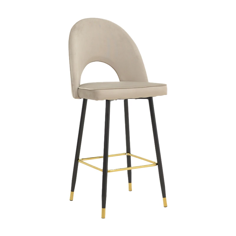 Medium height bar stool Casenio pakoworld beige velvet-black leg with gold metal 48x50x107cm