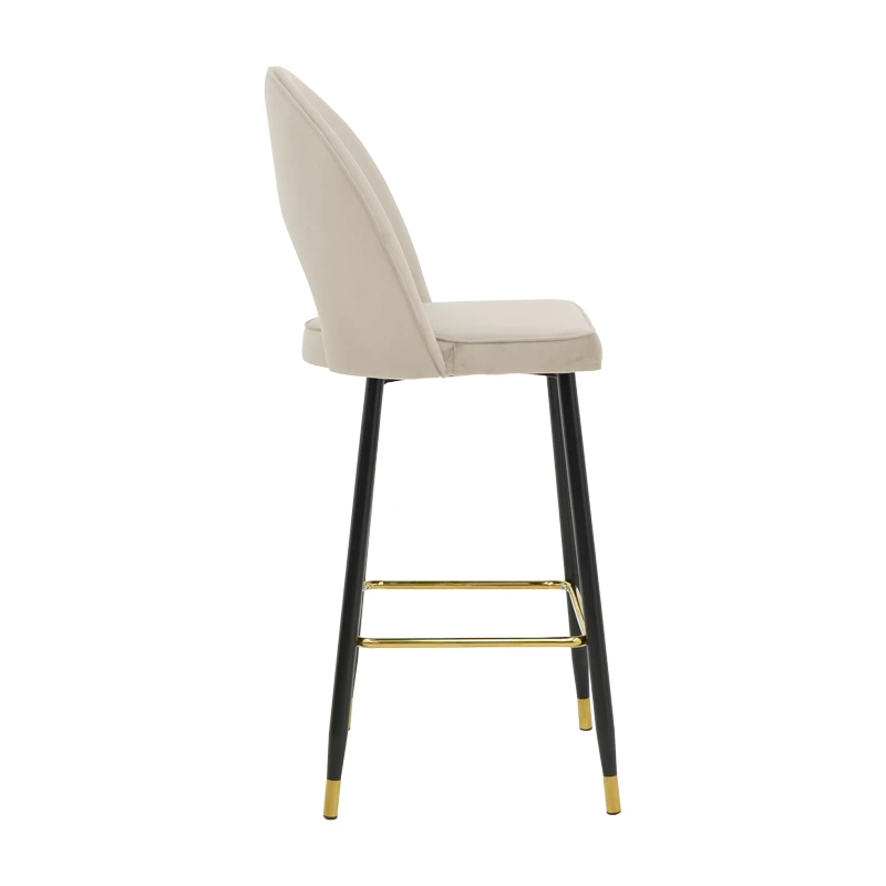 Medium height bar stool Casenio pakoworld beige velvet-black leg with gold metal 48x50x107cm