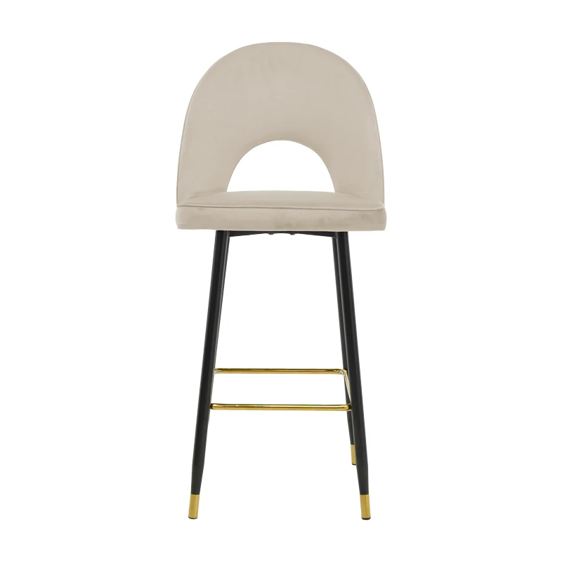 Medium height bar stool Casenio pakoworld beige velvet-black leg with gold metal 48x50x107cm