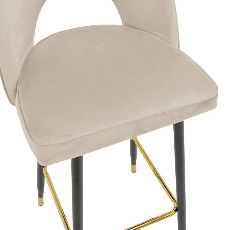 Medium height bar stool Casenio pakoworld beige velvet-black leg with gold metal 48x50x107cm