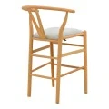 Middle-height bar stool Wishbone pakoworld rubberwood-fabric in natural-grey color 51x60x95cm