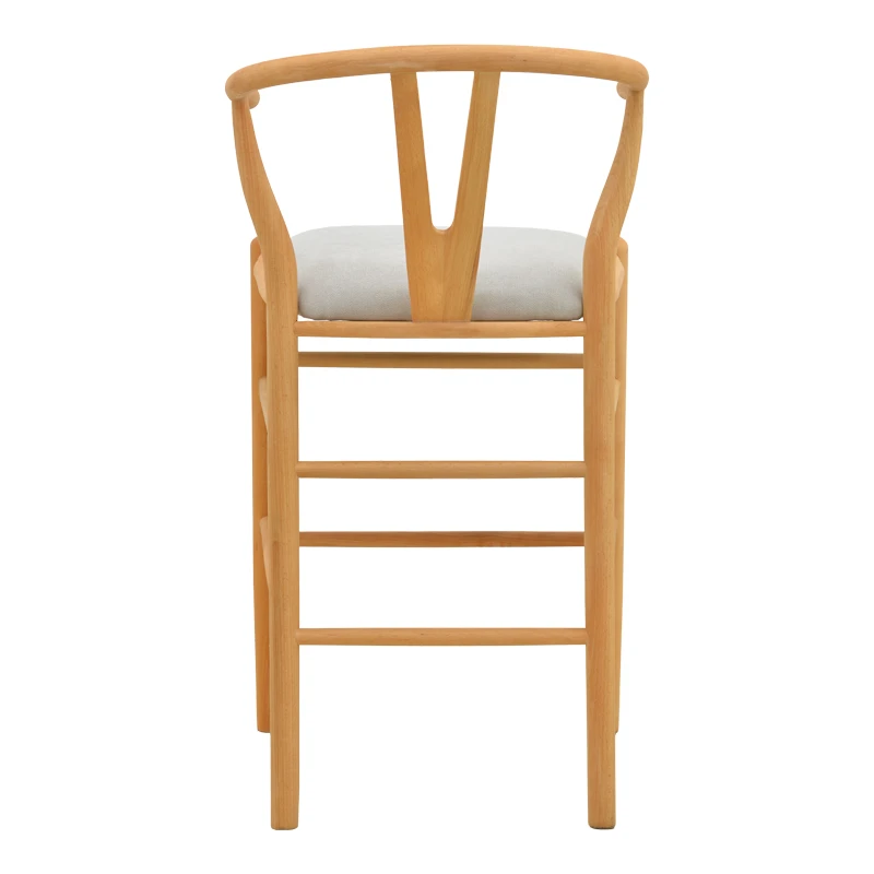 Middle-height bar stool Wishbone pakoworld rubberwood-fabric in natural-grey color 51x60x95cm