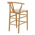 Middle-height bar stool Wishbone pakoworld rubberwood-fabric in natural-beige color 51x60x95cm