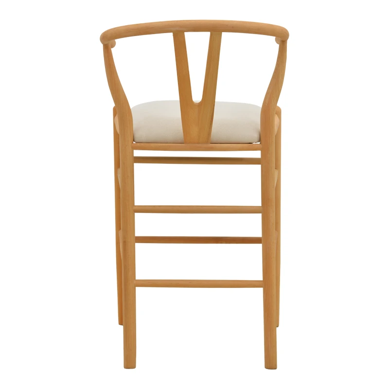 Middle-height bar stool Wishbone pakoworld rubberwood-fabric in natural-beige color 51x60x95cm
