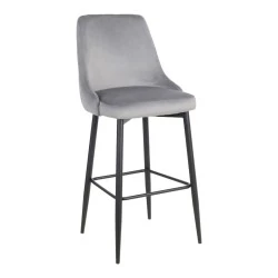 Zedna bar stool pakoworld grey velvet with black metal legs 52x57x111cm