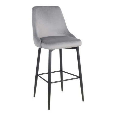 Zedna bar stool pakoworld grey velvet with black metal legs 52x57x111cm