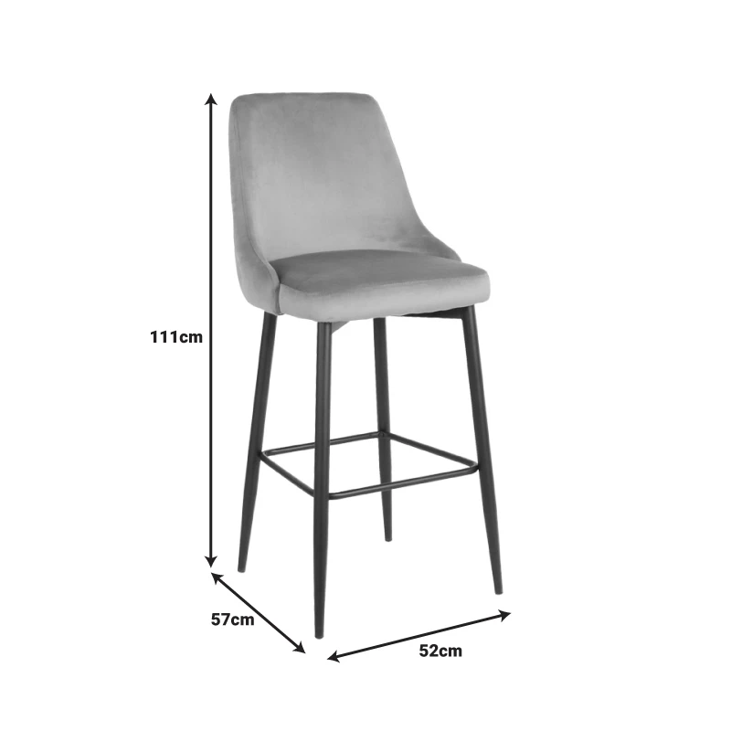 Zedna bar stool pakoworld yellow velvet with black metal legs 52x57x111cm