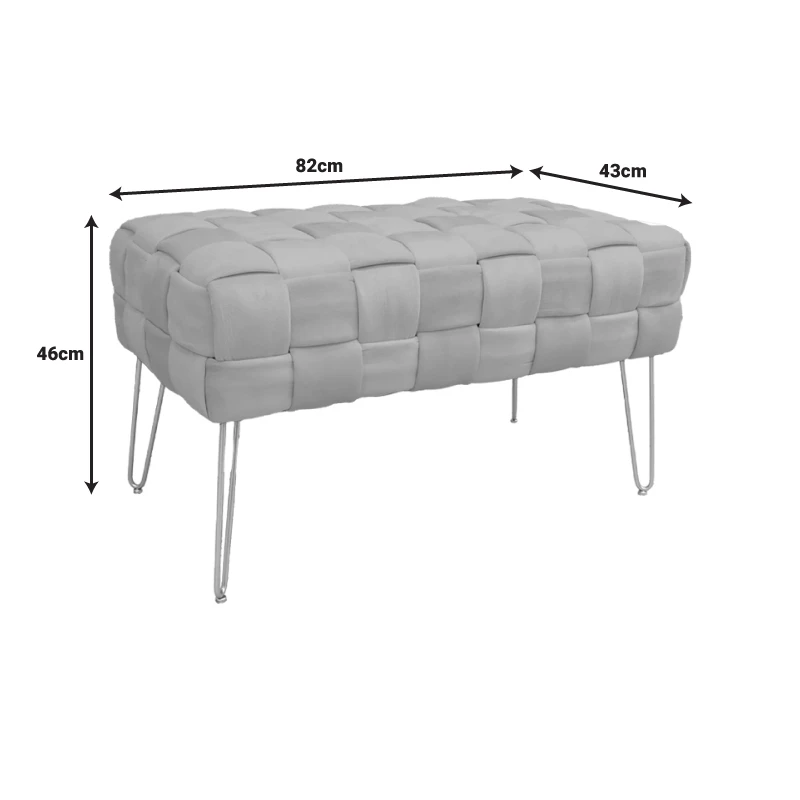 Ottoman Wenzo pakoworld grey velvet 82x43x46cm