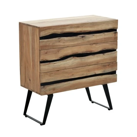 Imena Chest of drawers pakoworld solid Acacia wood in natural shade with black metal legs 80x38x86,5cm