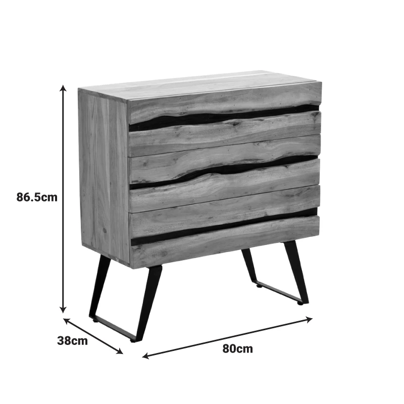 Imena Chest of drawers pakoworld solid Acacia wood in natural shade with black metal legs 80x38x86,5cm