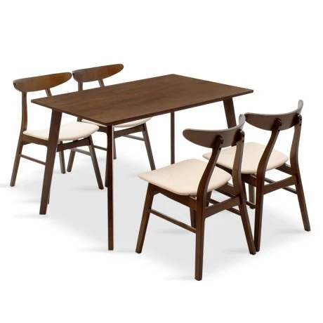 Dining set Benson - Orlean pakoworld 5pcs 120x80x75cm in walnut - beige fabric