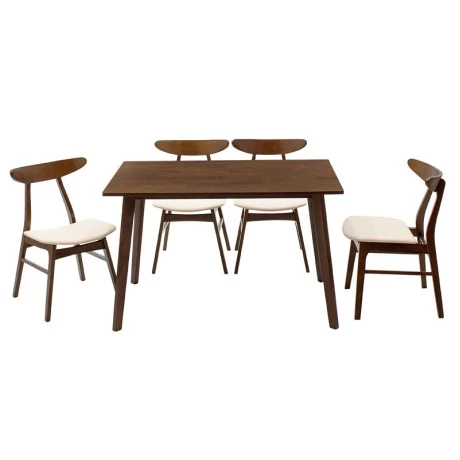 Dining set Benson - Orlean pakoworld 5pcs 120x80x75cm in walnut - beige fabric