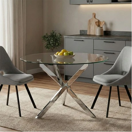 Antoro pakoworld table glass and metal legs in chrome shade D100x75cm