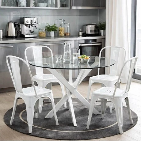 Antoro pakoworld table glass and metal legs in white shade D80x75cm