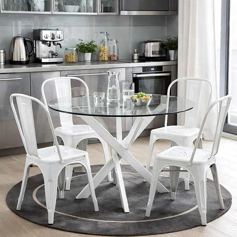 Antoro pakoworld table glass and metal legs in white shade D80x75cm