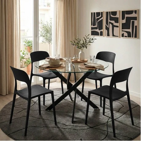 Antoro pakoworld table glass and metal legs in black shade D80x75cm
