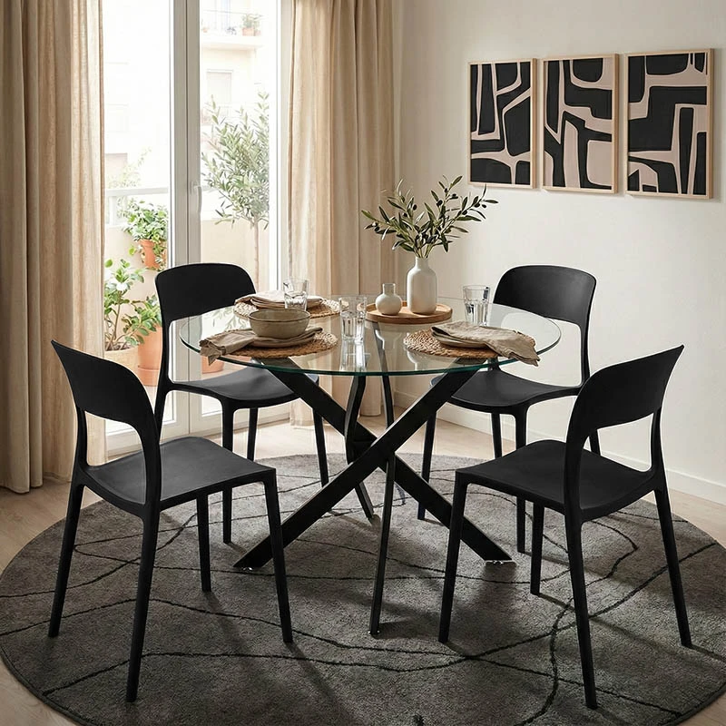 Antoro pakoworld table glass and metal legs in black shade D80x75cm