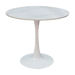 Balou pakoworld table sintered stone in white marble look-white metal base D120x73cm