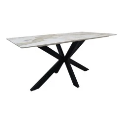 Τραπέζι Bethan pakoworld sintered stone-μέταλλο λευκό μαρμάρου-μαύρο 160x80x75εκ