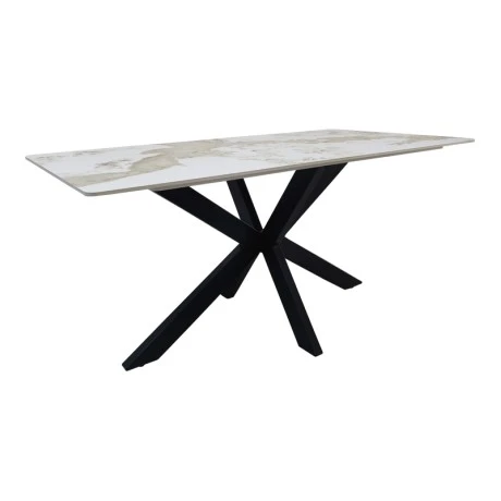 Table Bethan pakoworld sintered stone-metal white marble look-black 160x80x75cm