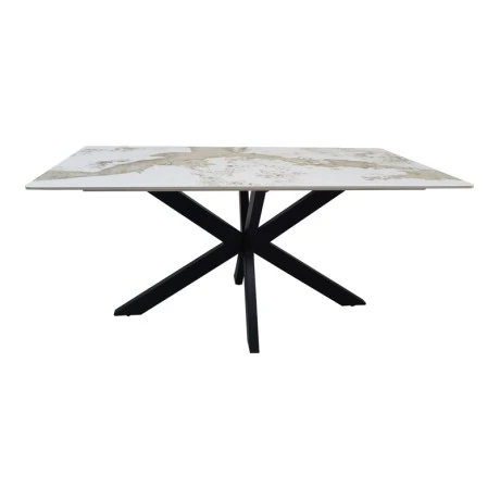 Table Bethan pakoworld sintered stone-metal white marble look-black 160x80x75cm