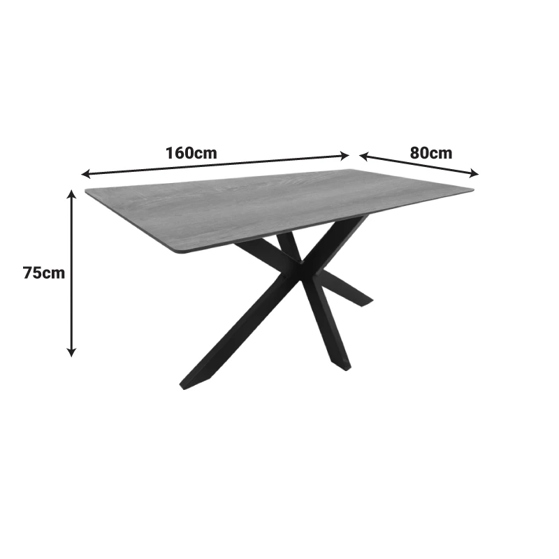 Table Bethan pakoworld sonoma with grey mdf and black metal 160x80x75cm