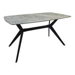 Table Ezali pakoworld sintered stone grey marble look with black metal leg 140x80x75cm