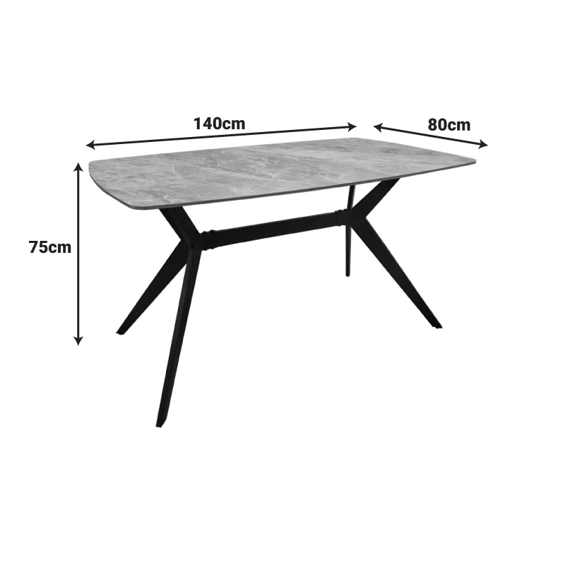 Table Ezali pakoworld sintered stone grey marble look with black metal leg 140x80x75cm