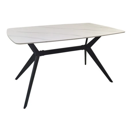 Table Ezali pakoworld sintered stone white matte marble look with black metal leg 140x80x75cm