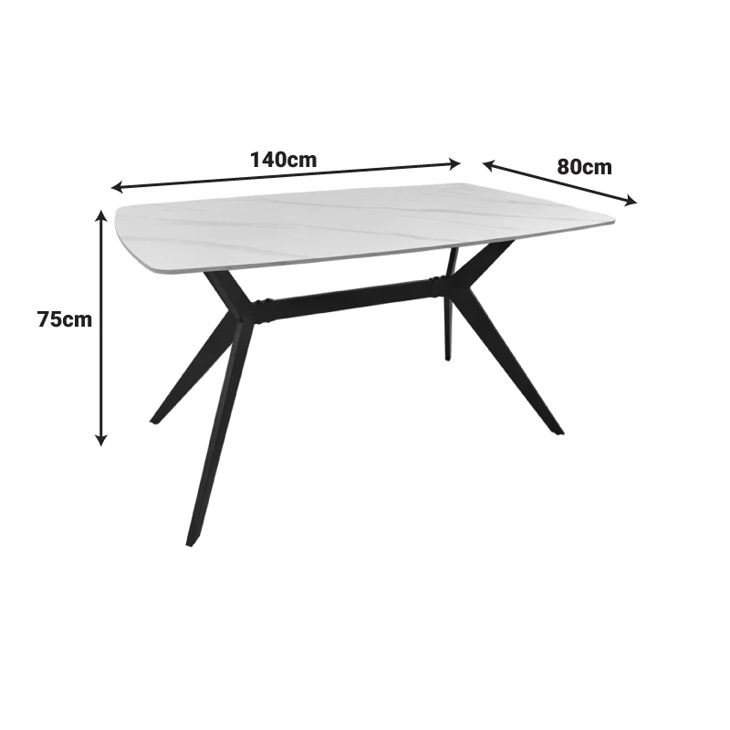 Table Ezali pakoworld sintered stone white matte marble look with black metal leg 140x80x75cm