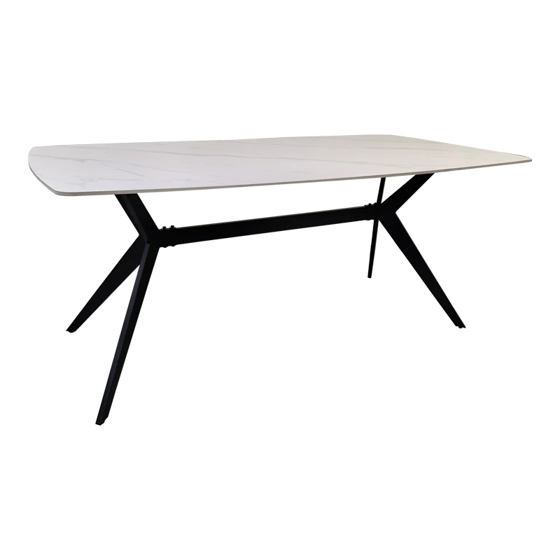 Table Ezali pakoworld sintered stone white matte marble look with black metal leg 180x90x75cm