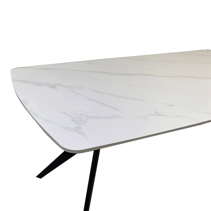 Table Ezali pakoworld sintered stone white matte marble look with black metal leg 180x90x75cm