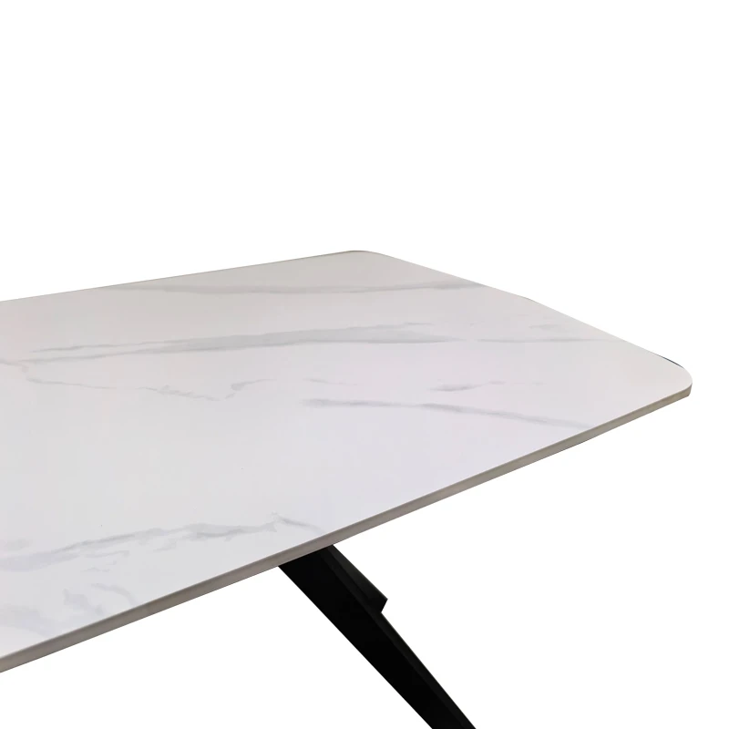Table Ezali pakoworld sintered stone white matte marble look with black metal leg 180x90x75cm