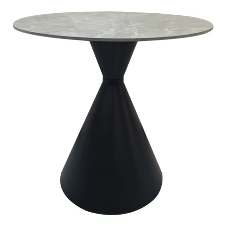 Table Flenada pakoworld sintered stone in grey marble look with black metal base D80x76cm
