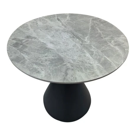 Table Flenada pakoworld sintered stone in grey marble look with black metal base D80x76cm