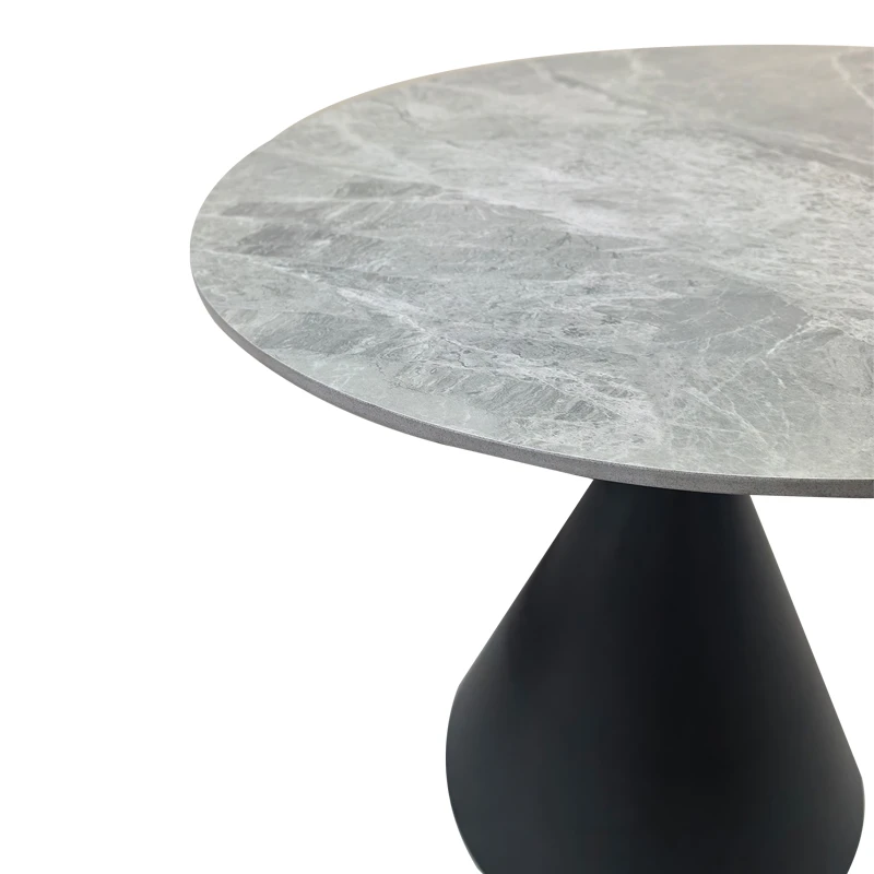 Table Flenada pakoworld sintered stone in grey marble look with black metal base D80x76cm